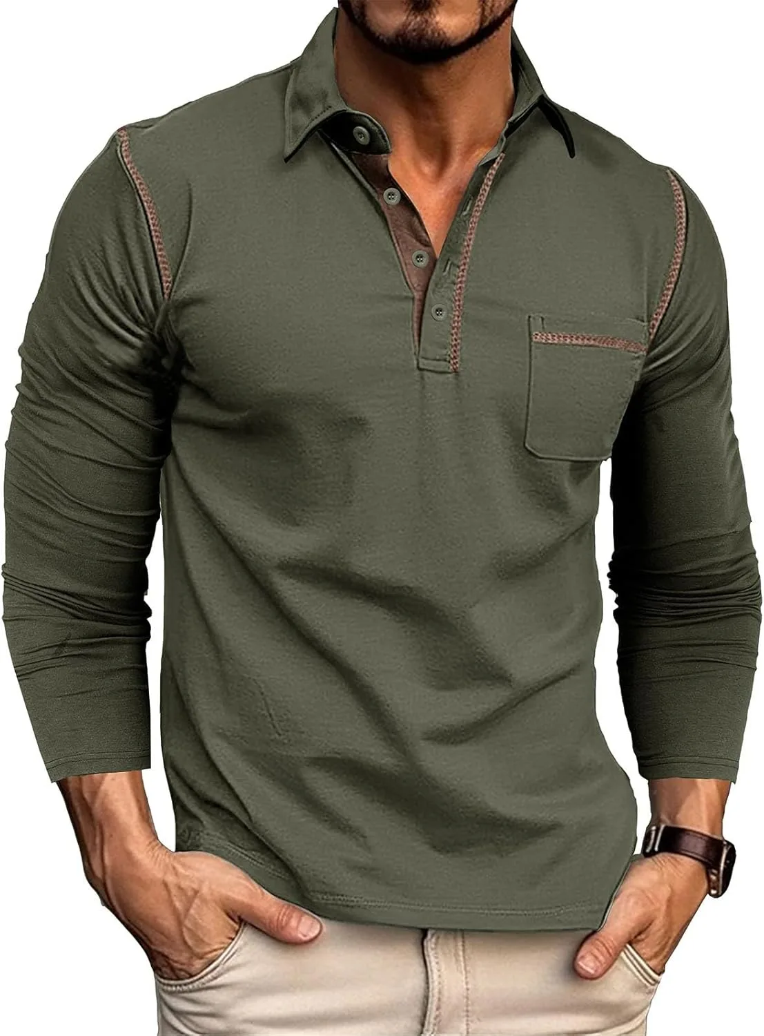 

Мужская поло с длинным рукавом, хлопок, классический воротник