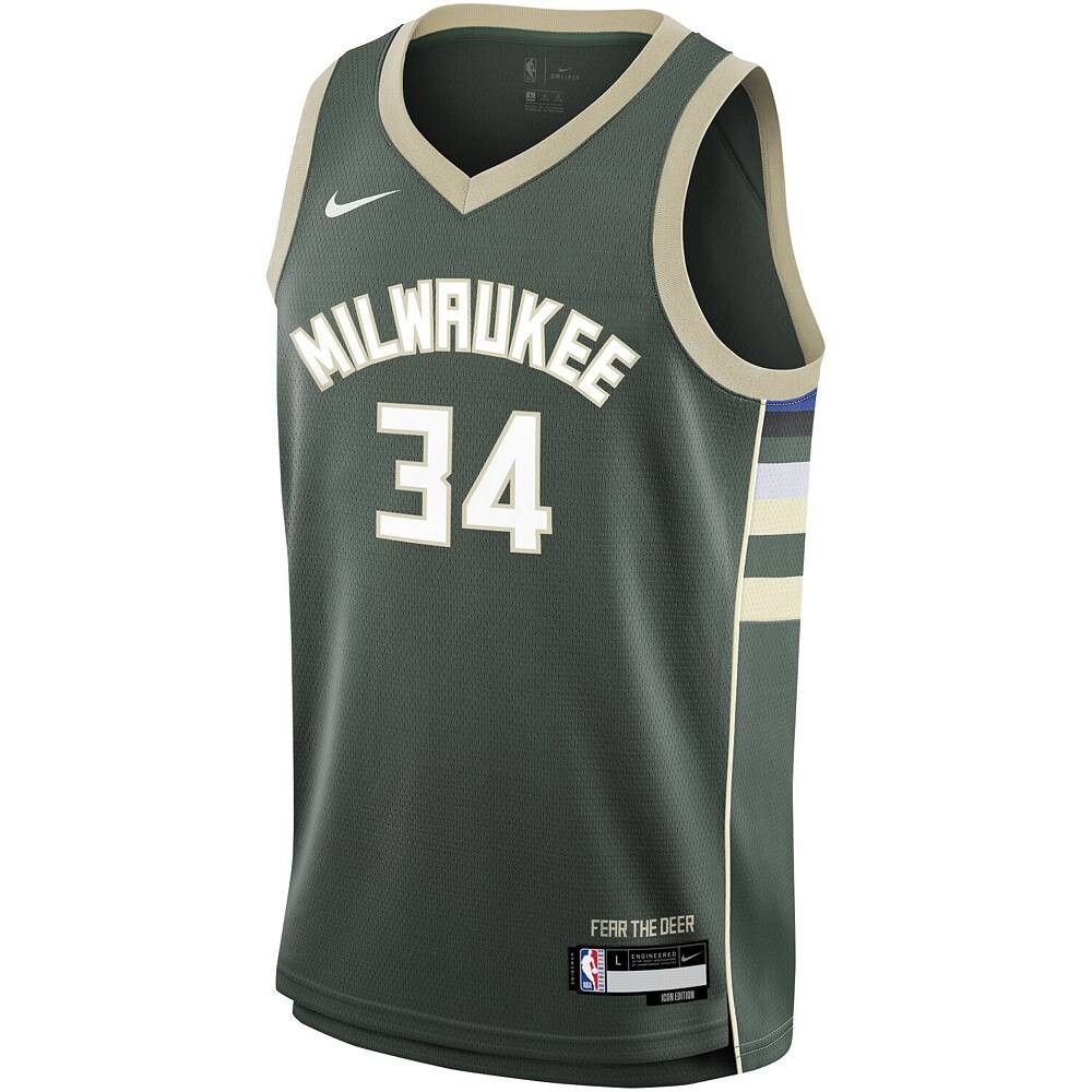 Молодежная майка Nike Giannis Antetokounmpo Hunter Green Milwaukee Bucks Swingman — Icon Edition, цвет Buk Multi — фото 3