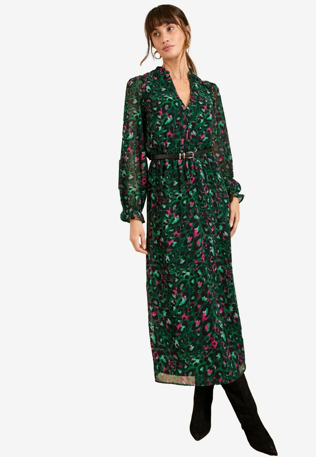 

Платье-рубашка V-NECK BELTED LONG SLEEVE MIDI Love & Roses, зеленый