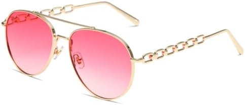 

2026 Розовые солнцезащитные очки с цепочкой для женщин. Стильные солнцезащитные очки с круглой золотой верхней перекладиной, металлическая оправа, защита от УФ-излучения UV400 MTZJH, C6