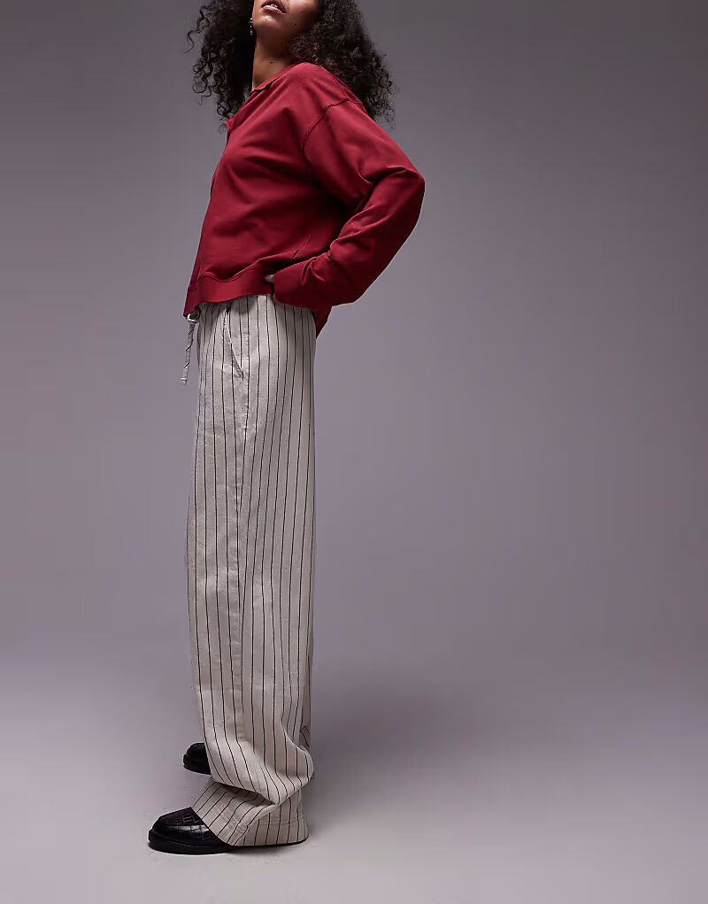 

Брюки прямого кроя с завязкой на талии и полосками Topshop