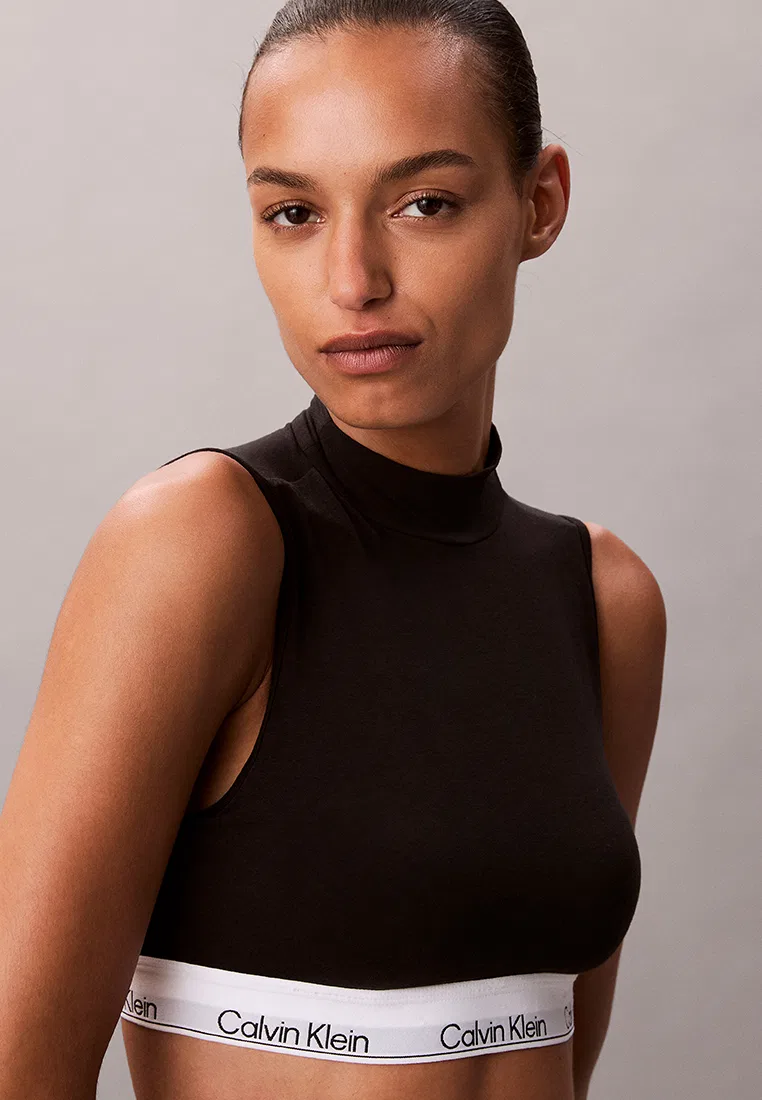 Бюстгальтер-бралетт, на подкладке, с имитацией ворота, Calvin Klein, черный — фото 3