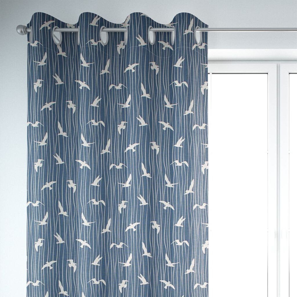 

КРАСИВАЯ ЖИЗНЬ. Штора Iconic Seagull Stripe, полоски чайки, натуральный белый подвес, присборенная петлевая лента Schöner-Leben, синий