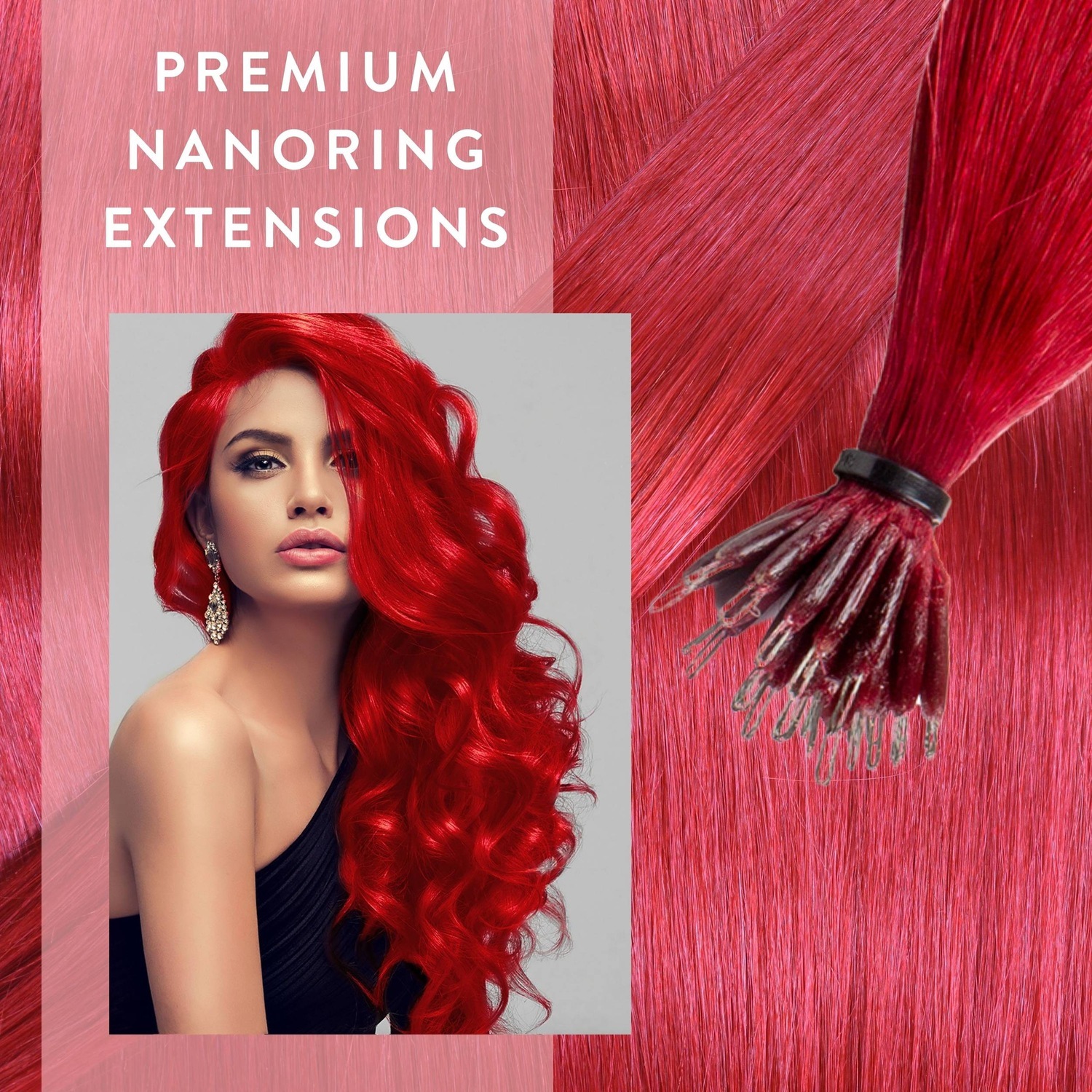 Накладные волосы nanoring extensions premium echthaar #0/44 rot-intensiv 0,8g Hair2Heart, 50cm, количество 25 шт. — фото 2