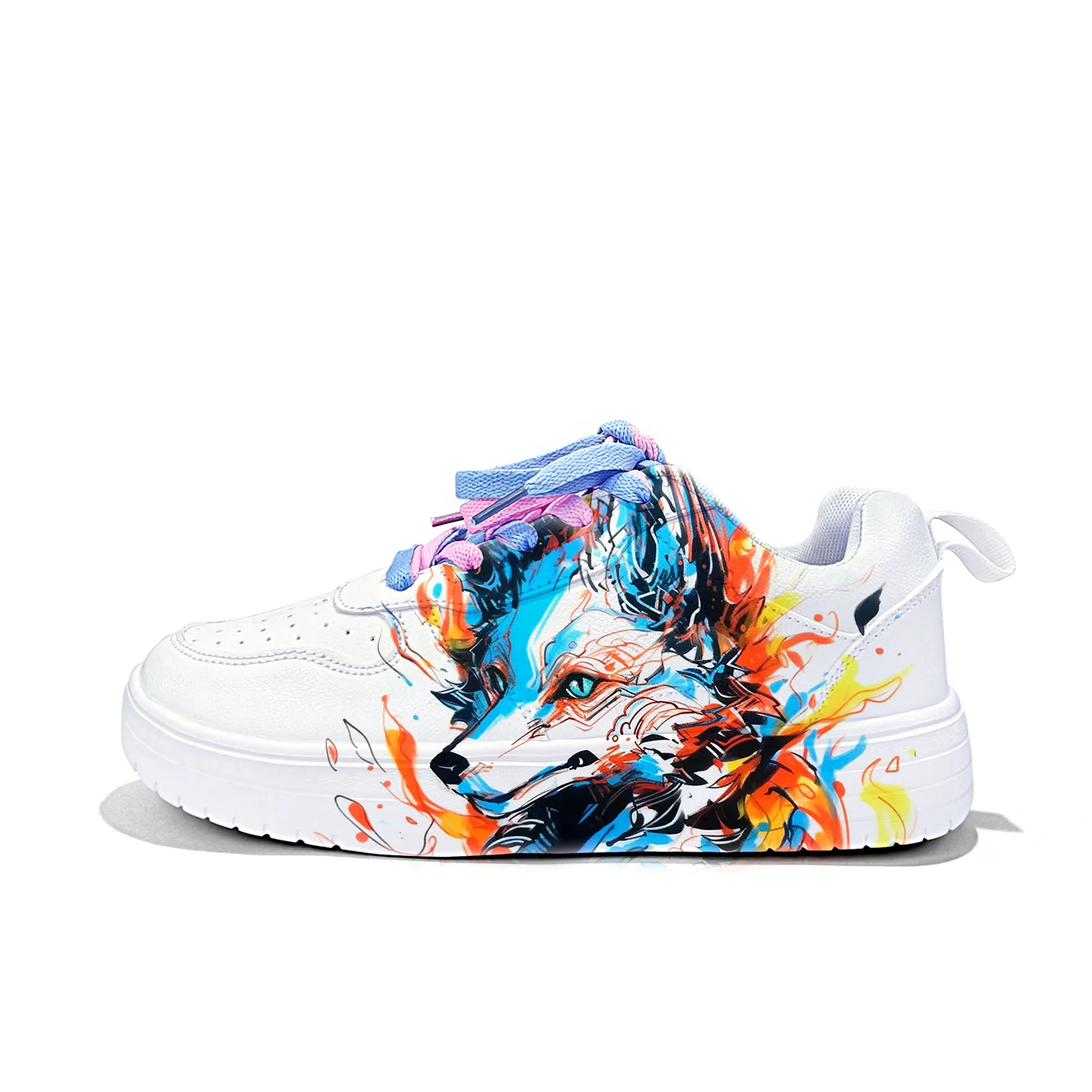 Легкие дышащие скейтерские кеды из искусственной кожи унисекс ZUOLENGCHAN, White-Dazzling Color Mechanical Wolf-ZLA2087D