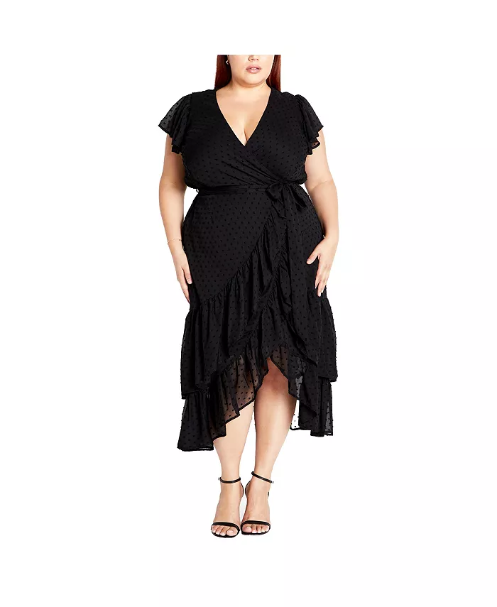 

Платье миди с рюшами Plus Size Midi Frill Dee Tiered Dress CITY CHIC, черный