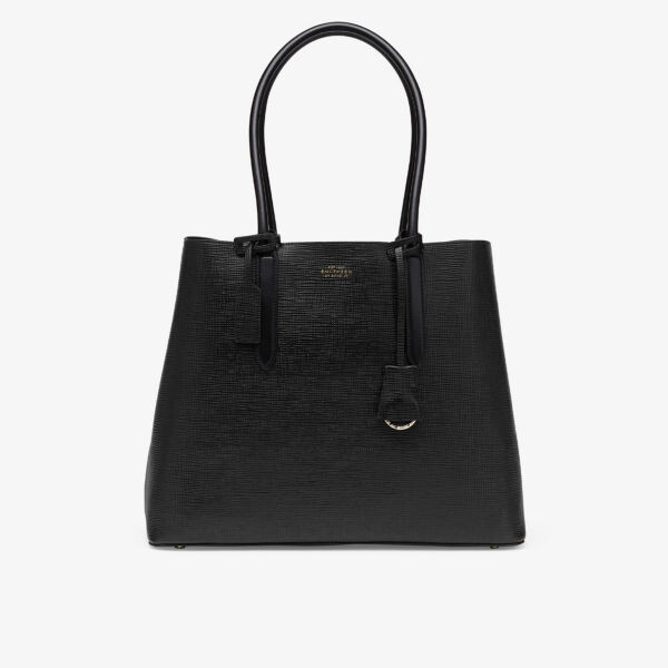 

Деловая сумка-тоут из панамы из перекрестной зернистой кожи Smythson, черный