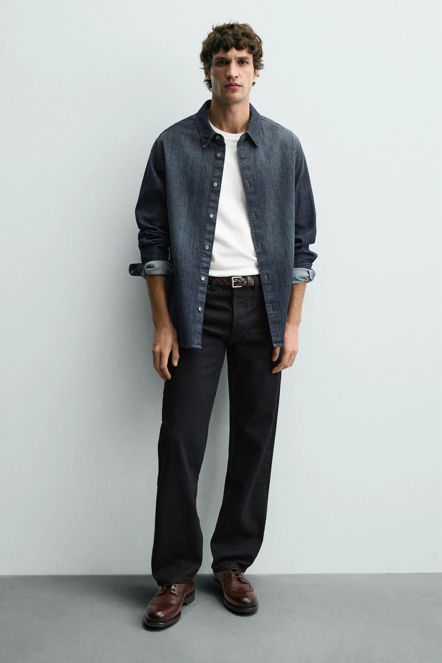 Туфли leather brogues Zara, коричневый