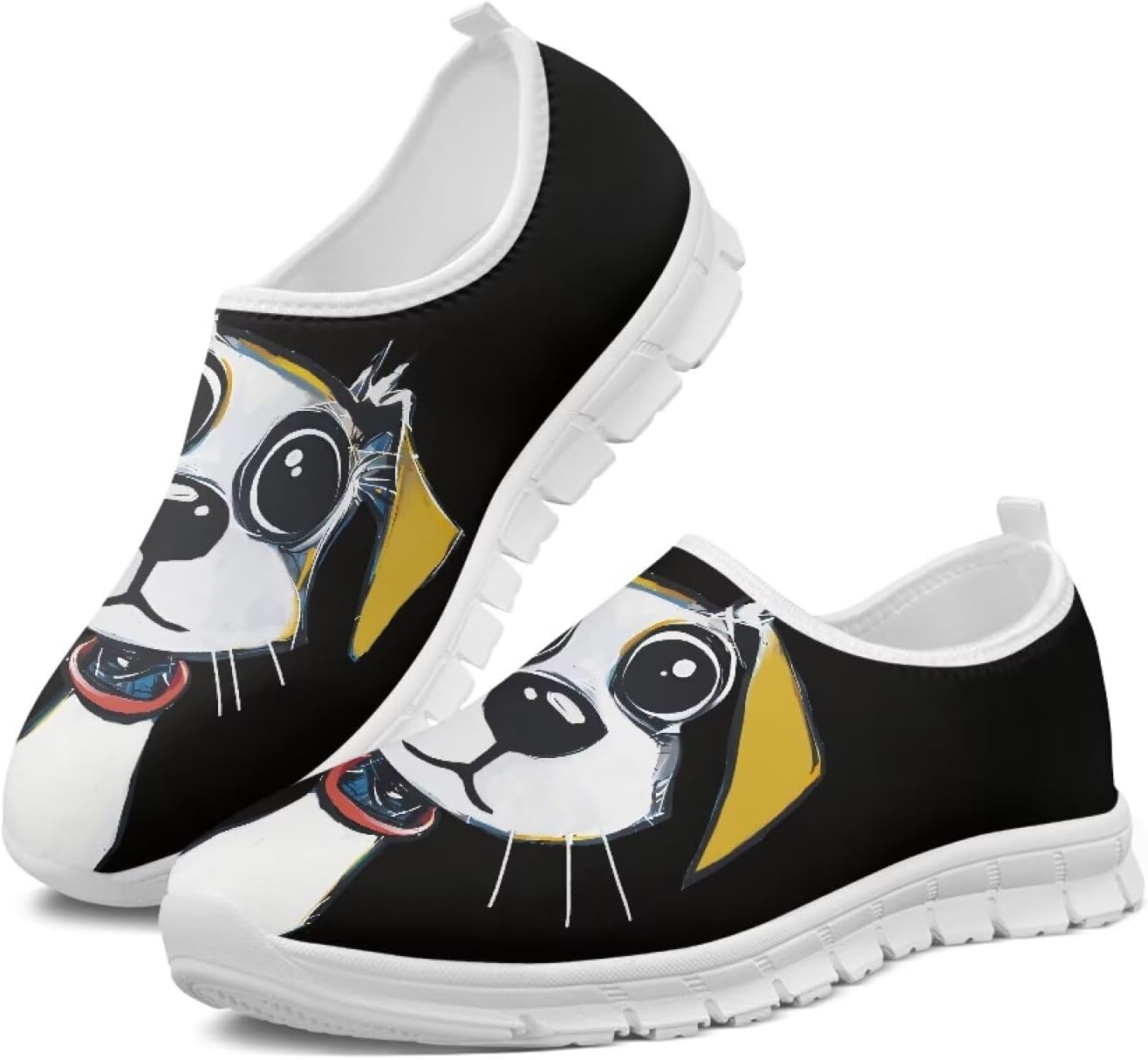 

Howilath Fashion Stick-Slip-On Locasters для женщин Мужчины Кроссовки для бега против скольжения Модные треккинг-обувь для путешествий и кемпинга, Fun Cartoon Dog Print