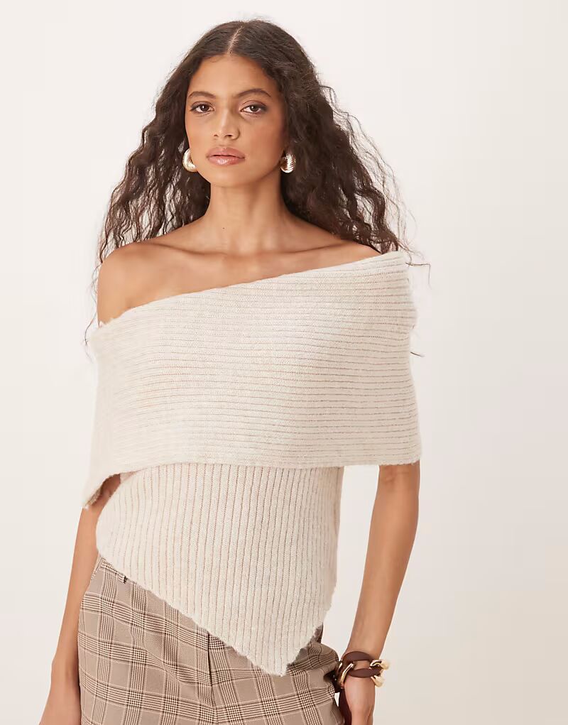 

Вязаный топ на одно плечо ASOS DESIGN цвета овсянки
