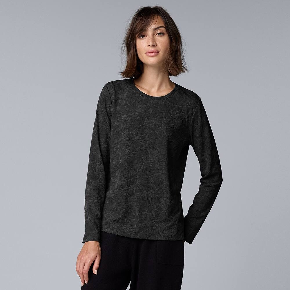 

Petite Simply Vera Футболка с круглым вырезом с длинными рукавами Vera Wang Simply Vera Vera Wang, цвет Dark Orbit Heather