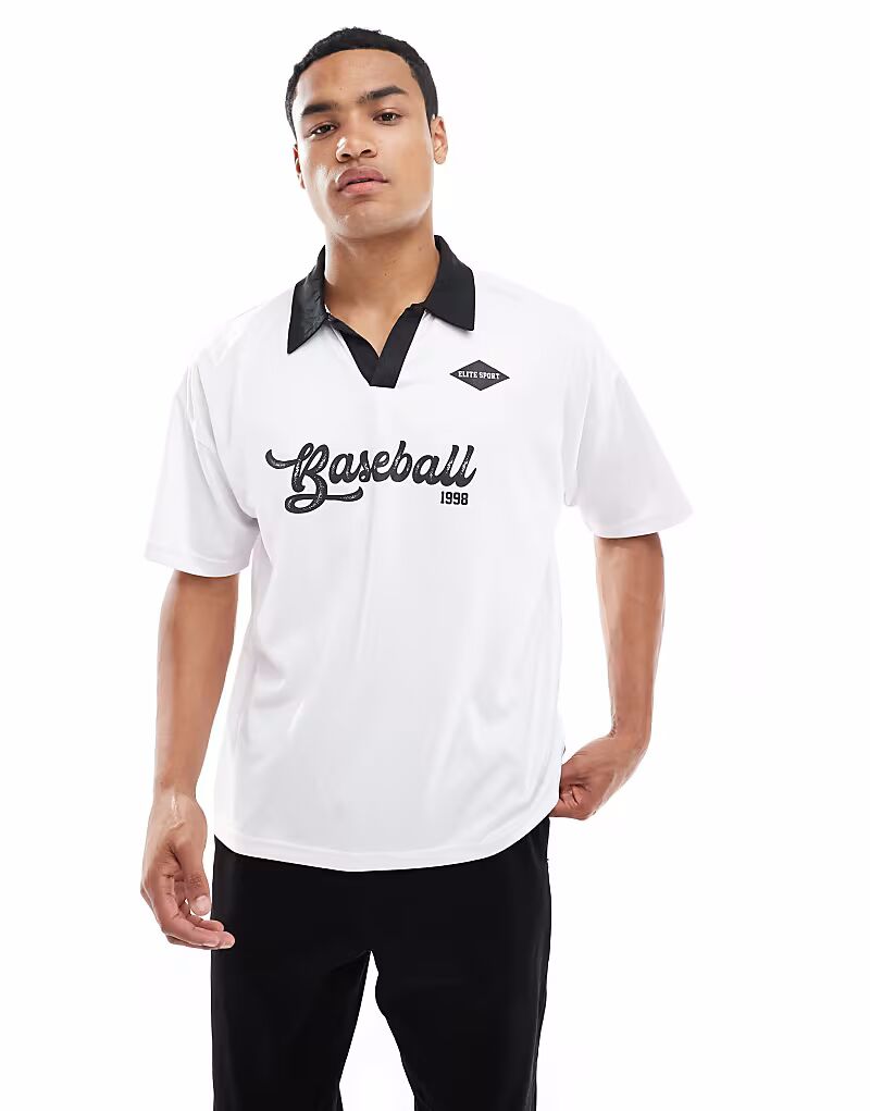 

Белая спортивная футболка в стиле ретро с воротником New Look, Белый, Белая спортивная футболка в стиле ретро с воротником New Look