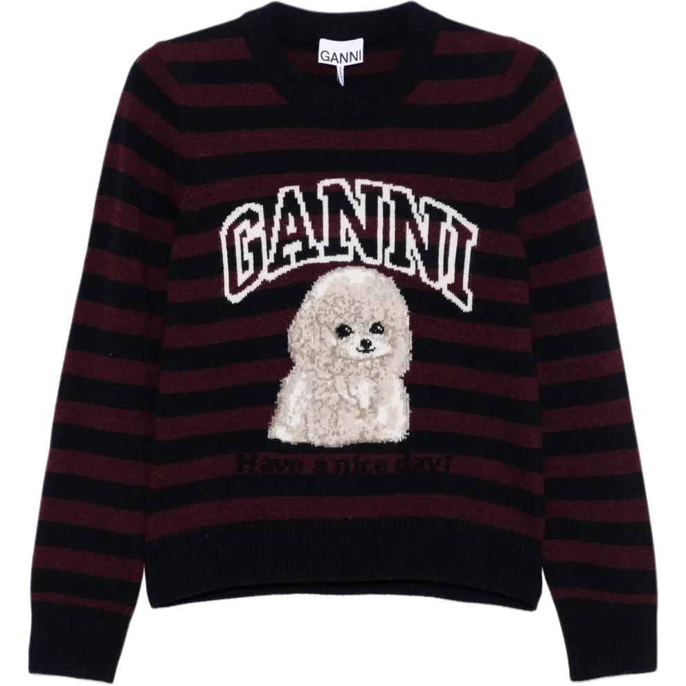 

Джемпер с полосками и интарсией логотипа GANNI, черный