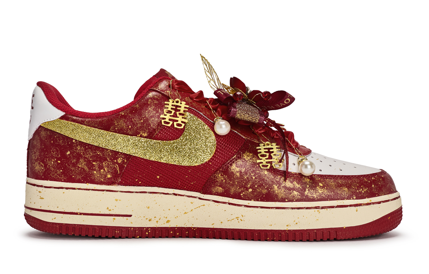 Air Force 1 811 Manufacturing, Koi Fish Leaps For Gold устойчивые к истиранию низкие скейтборд-кроссовки Unisex Nike, красный белый золотой — фото 3