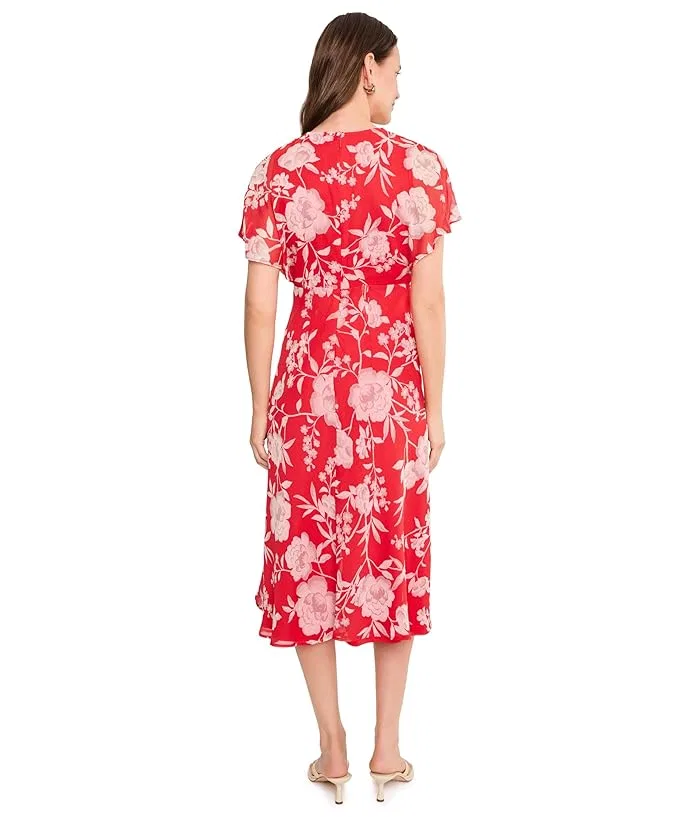 Платье миди с цветочным принтом Floral Chiffon Flutter Sleeve Midi Calvin Klein, Ginger Multi — фото 4