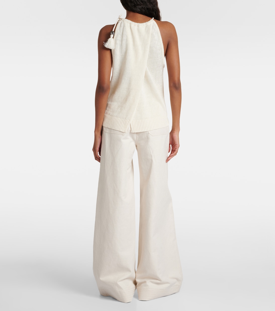 Комплект из льняного топа и шляпы с воротником-халатом Moriana Max Mara, Bianco Carta — фото 3