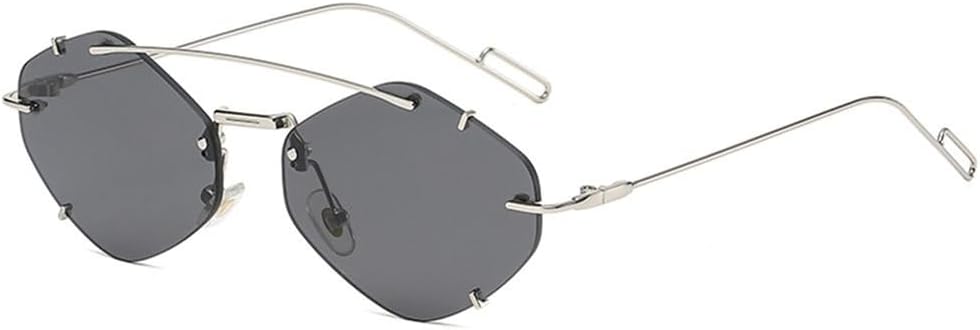 

Модные солнцезащитные очки с шестиугольной оправой и защитой от УФ-излучения UV400, ретро-стиль, без оправы, в духе Y2K, для пляжа, путешествий и повседневной носки KTUCN, Black Gray