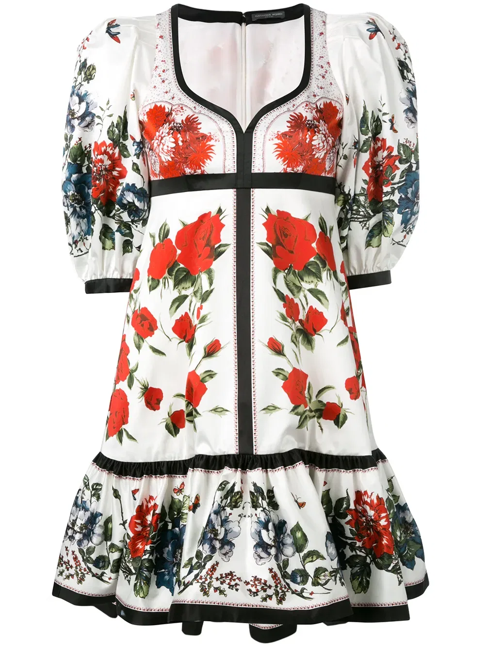 Платье с цветочным принтом и расклешенной юбкой Alexander Mcqueen, белый