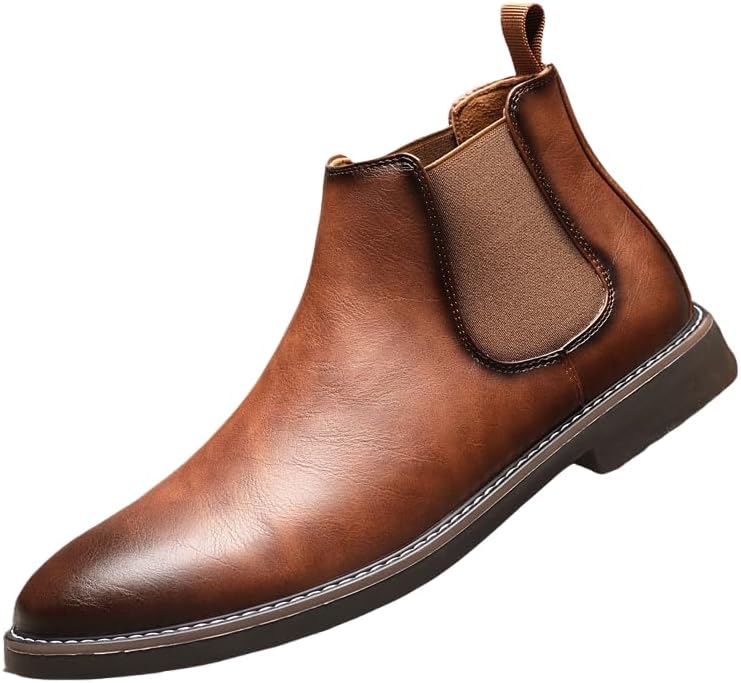 

Мужские ботинки Челси Hhhchpm, повседневные слипоны на щиколотку, классические удобные деловые кожаные ботинки, коричневый