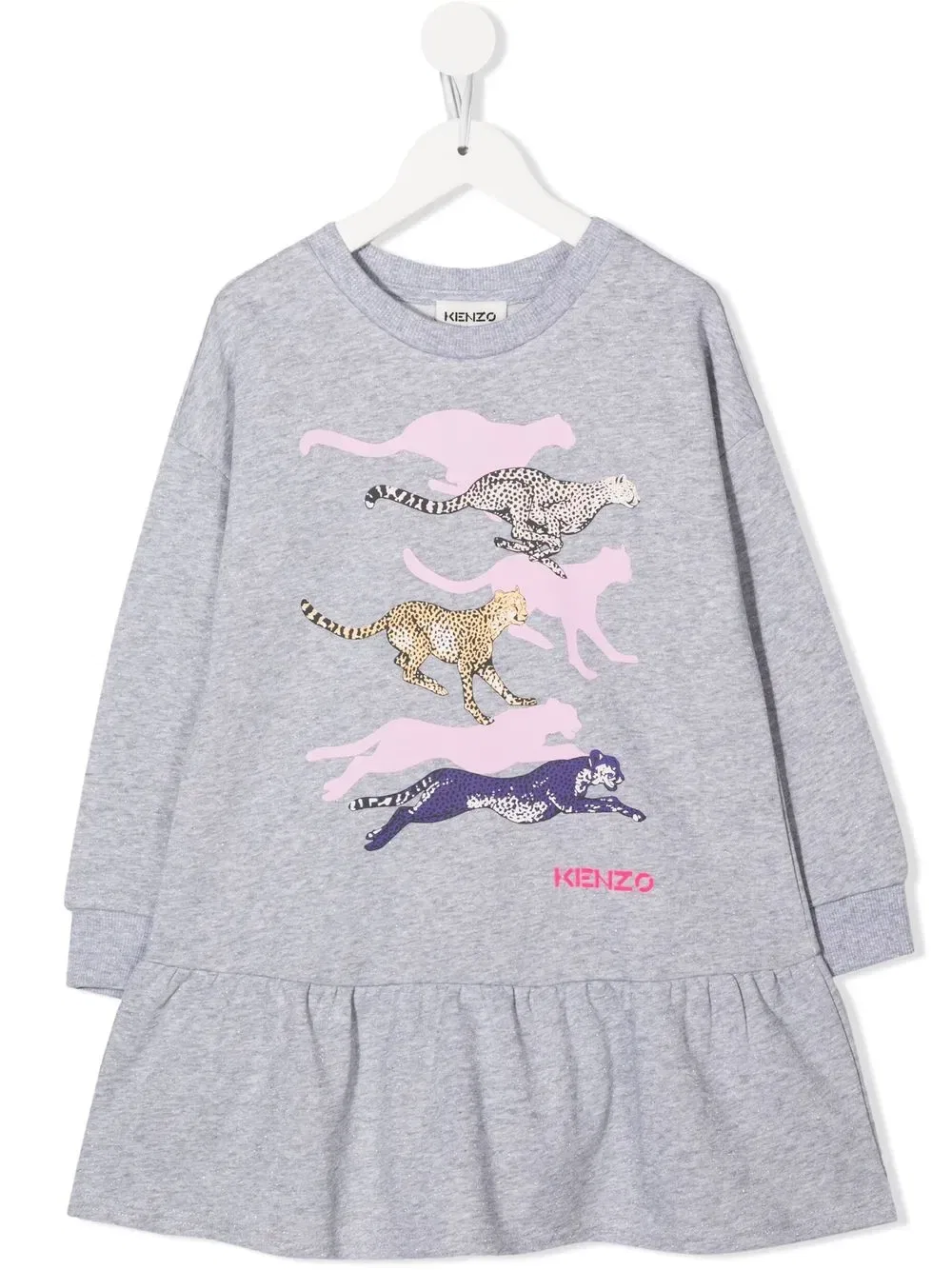 Платье-комбинезон с оборками и логотипом для подростков Kenzo Kids, серый