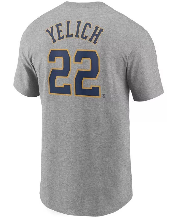 Мужская футболка Christian Yelich Grey Milwaukee Brewers с именем и номером Nike — фото 3