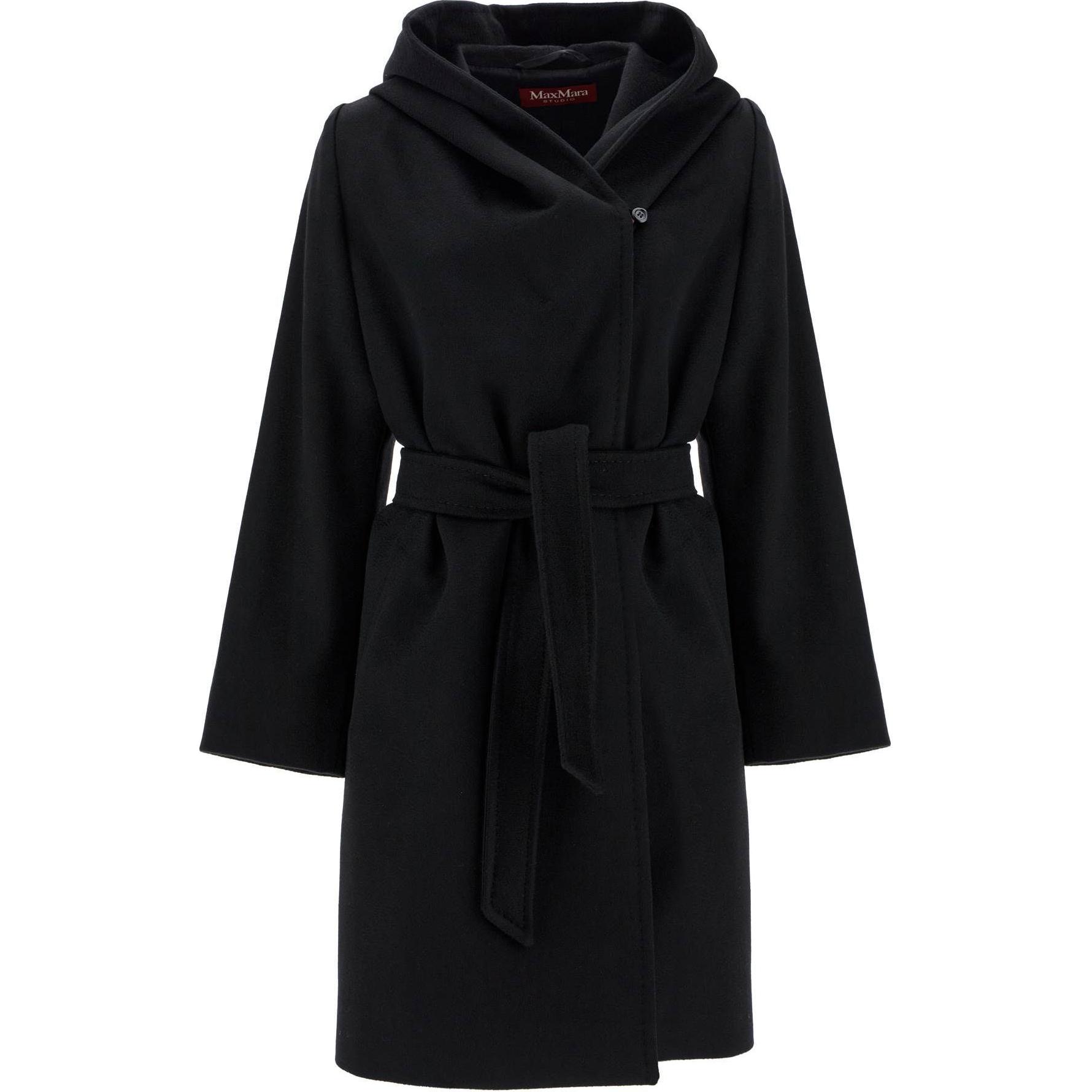 

MaxMara Макс Мара Ньюман Пальто с капюшоном и поясом, Black