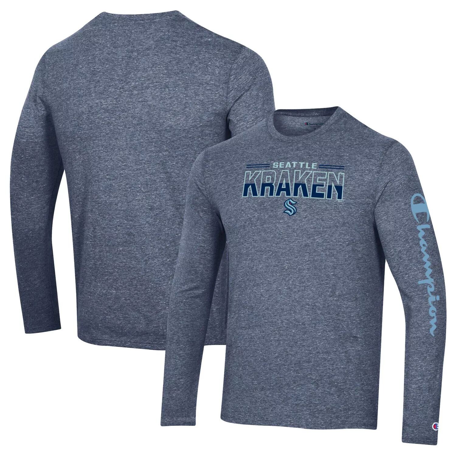 

Мужская темно-синяя футболка с длинными рукавами Seattle Kraken Tri-Blend Heather Champion, Синий, Мужская темно-синяя футболка с длинными рукавами Seattle Kraken Tri-Blend Heather Champion