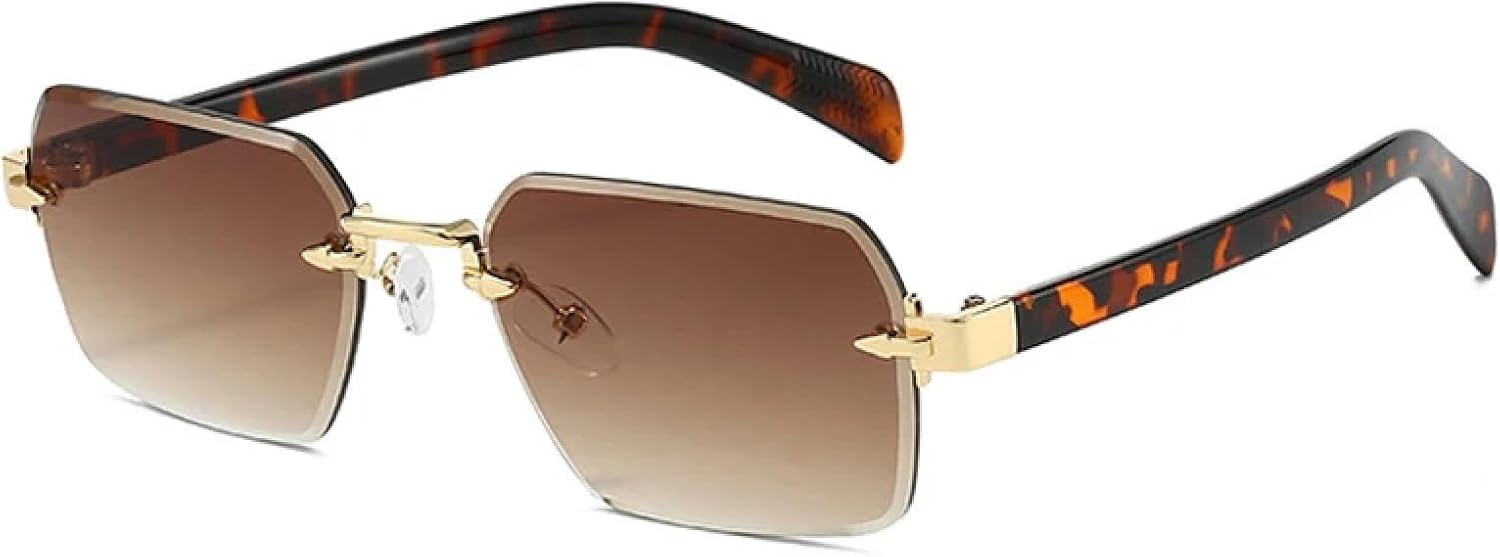 

Женские солнцезащитные очки без оправы, модные прозрачные градиентные линзы, защита от УФ-излучения UV400; мужские солнцезащитные очки в стиле панк TVTBBVV, Golden Tea Gradient