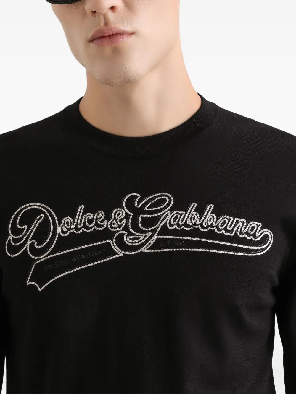 Свитер с круглым вырезом и логотипом Dolce & Gabbana, черный — фото 4