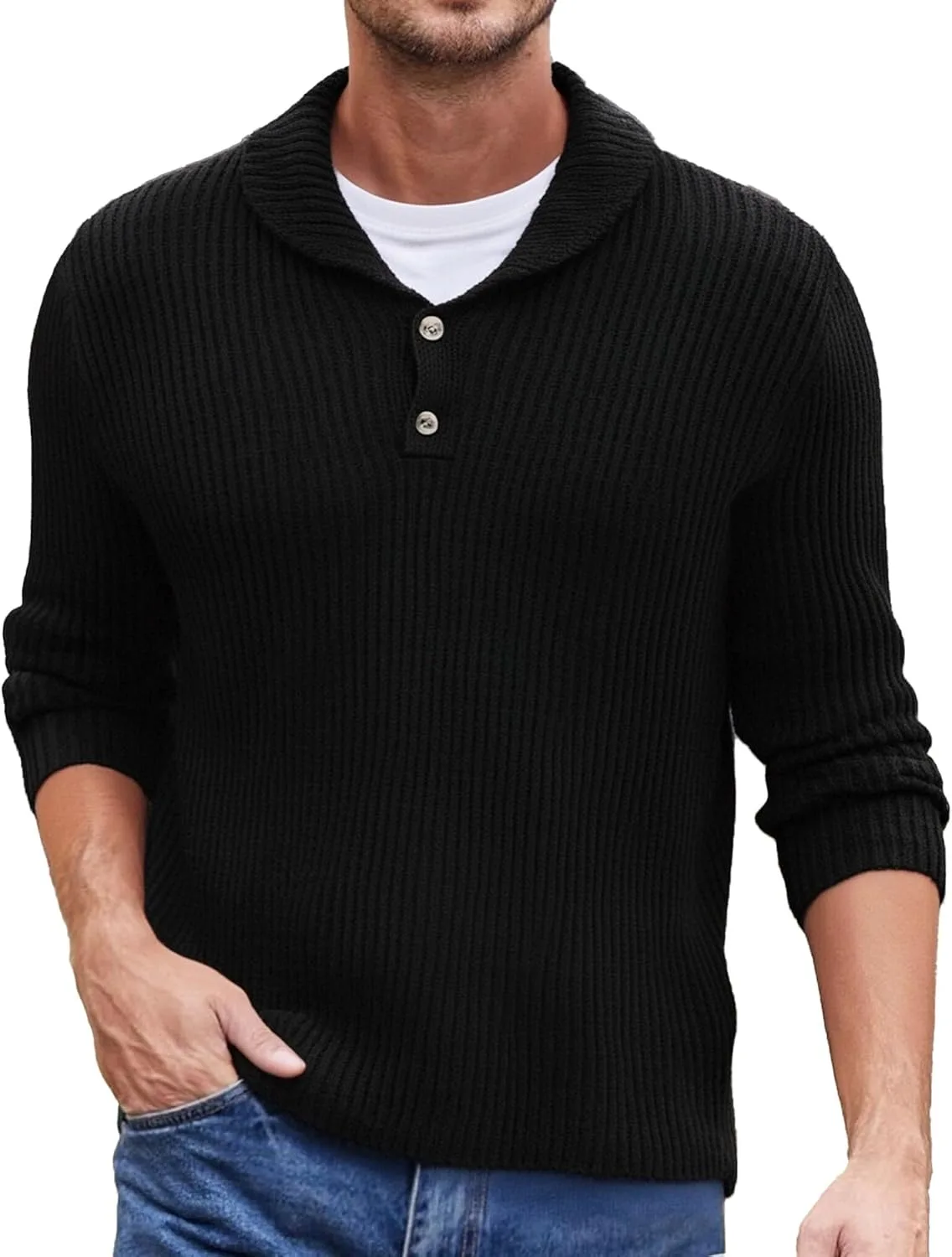 

Шерстяной пуловер с воротником-шалью для мужчин, длинный рукав, casual, slim fit