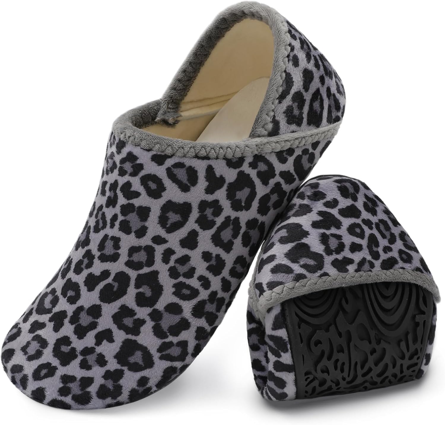 

Домашние тапочки XIHALOOK для женщин и мужчин, уютные носочные тапочки с мягкой резиновой подошвой, для дома и улицы, 3 Grey Leopard