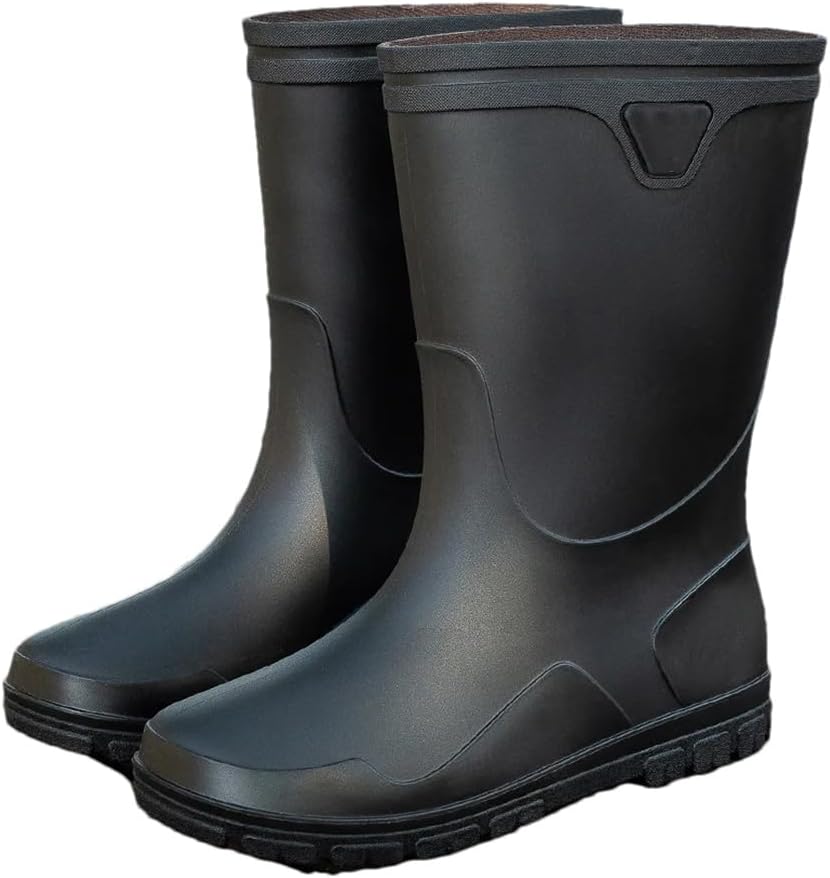 

Мужские высокие дождевые сапоги Wjnvfioo Fashion, водонепроницаемые защитные сапоги однотонного цвета, мужские резиновые сапоги, черный