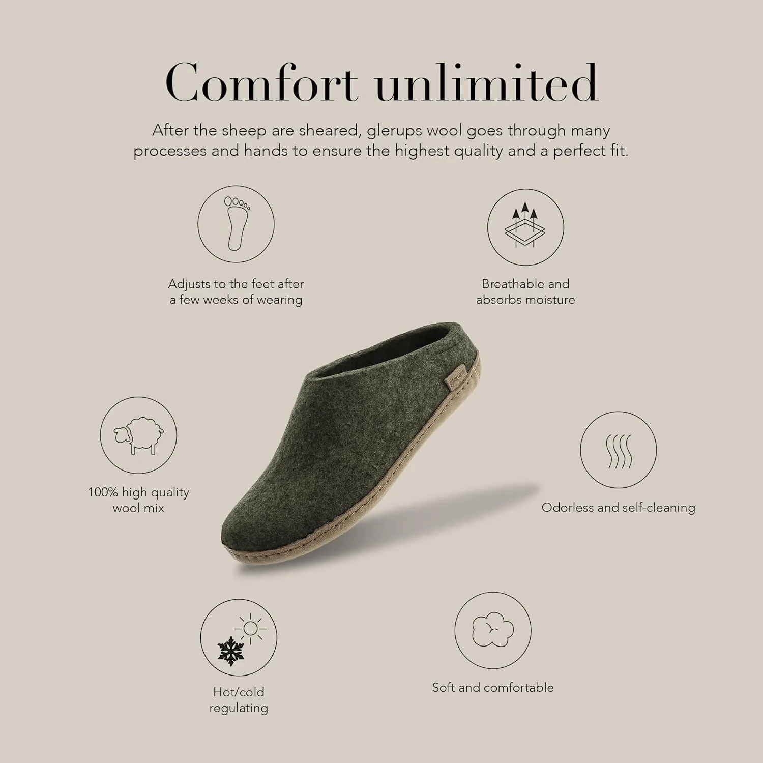 Войлочные тапочки Glerups dk B, унисекс, для взрослых, модель Hut Shoes, кожаная подошва, темно-зеленый — фото 4