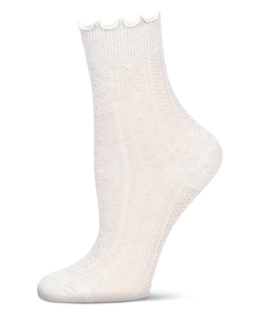 

Женские носки с ажурной отделкой и оборкой в форме сердца MeMoi, White