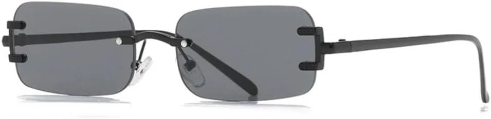 

Маленькие прямоугольные солнцезащитные очки без оправы для мужчин и женщин, винтажные солнцезащитные очки с защитой от УФ-излучения UV400 MTZJH, C6 Black Gray