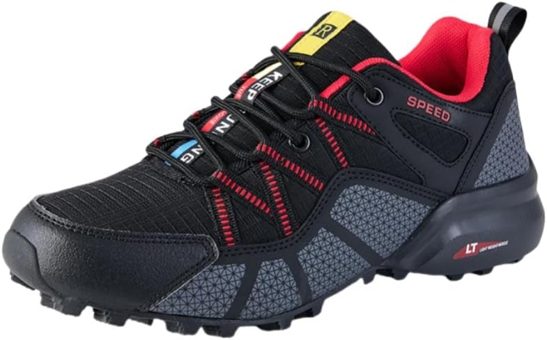 

Мужские летние легкие дышащие кроссовки Clolinde с сеткой на платформе для походов - повседневные кроссовки для комфорта весь день, черный/красный