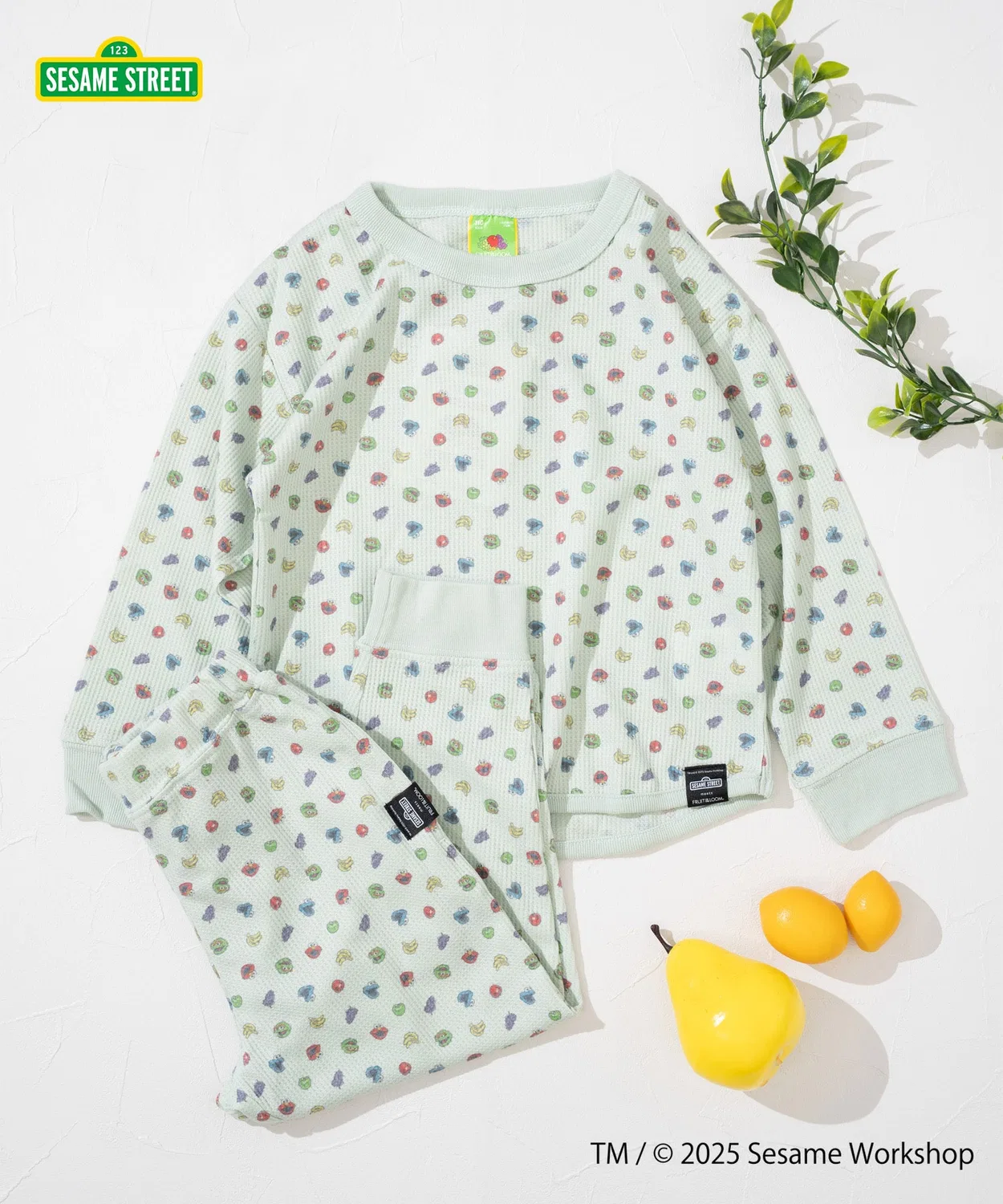 Детский костюм Fruit of the Loom вафельный, длинные рукава, комплект из 2 предметов, мятный