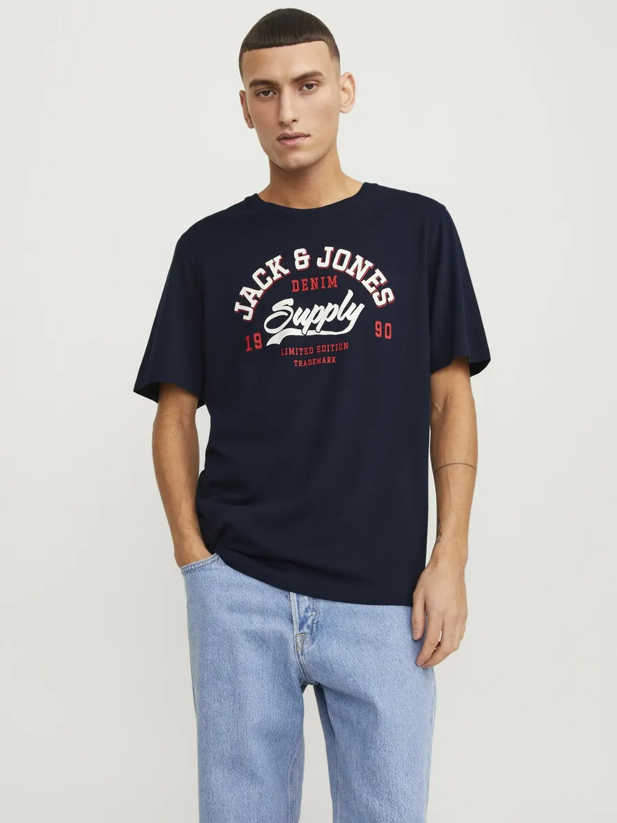 

Рубашка с круглым вырезом Jack & Jones "JJELOGO TEE SS O-NECK 2 COL SS24 SN", синий