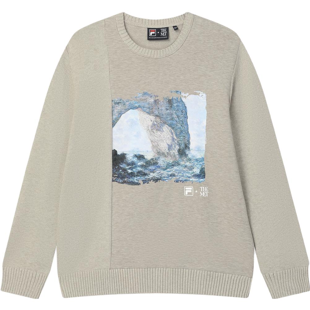 

Футболка мужская мягкая вязаная цвета хаки с серым меланжем FILA