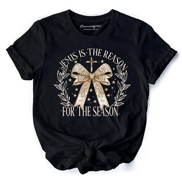 

Футболка с надписью Jesus is the reason и золотым бантом-крестом для верующих женщин Ornamentallyyou, Black, Золотой, Футболка с надписью Jesus is the reason и золотым бантом-крестом для верующих женщин Ornamentallyyou, Black