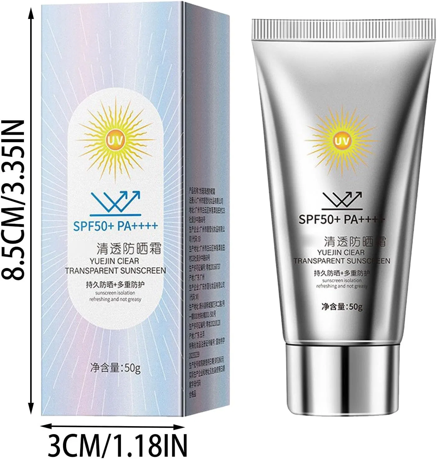 Спрей для лица солнцезащитный SPF50+ PA+++, матирующий, тонирующий, серебристый Generic — фото 2