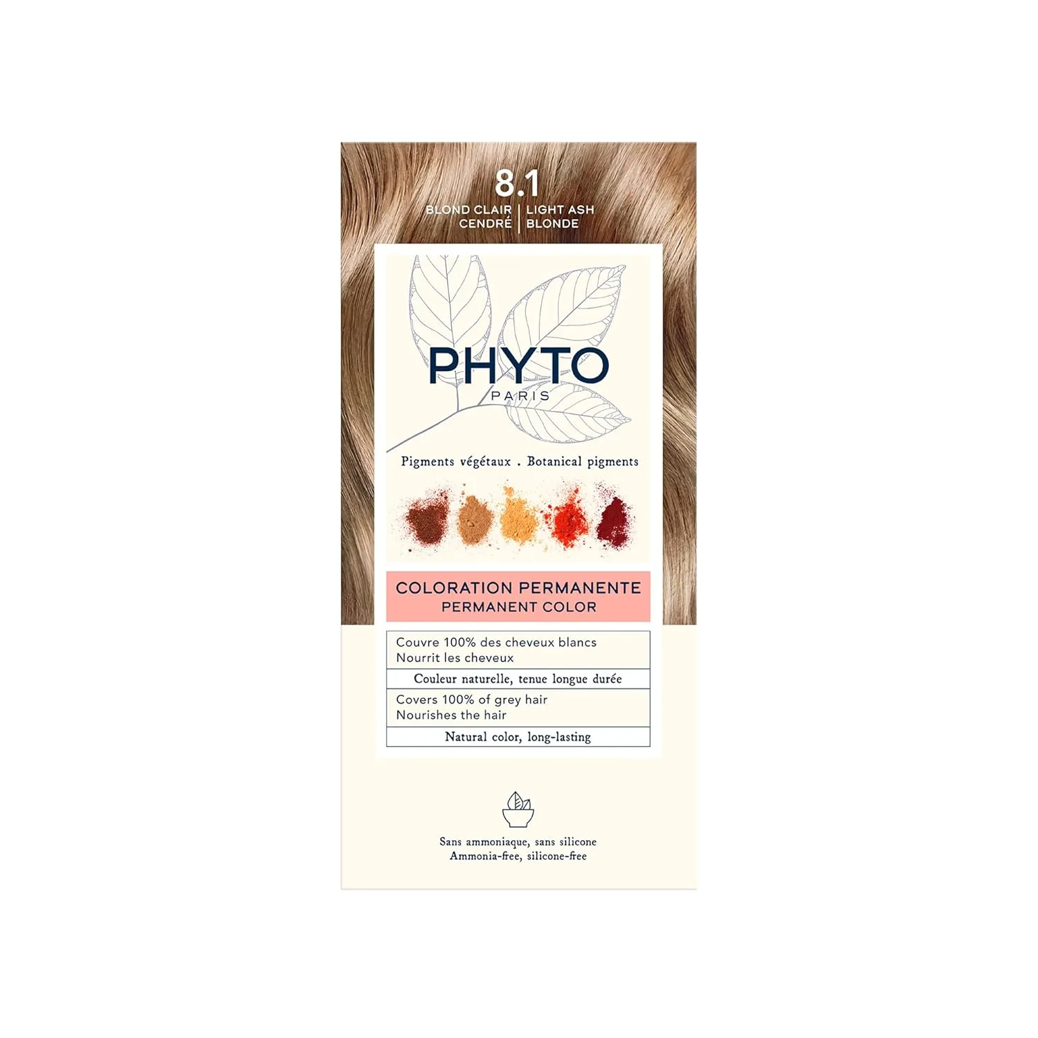Стойкая краска для волос PHYTO Phytocolor с растительными пигментами, 100% закрашивание седых волос, без аммиака, без PPD, без резорцина, 0,42 унции. 4,1 мл (3 шт.), 8.1 Light Ash Blonde