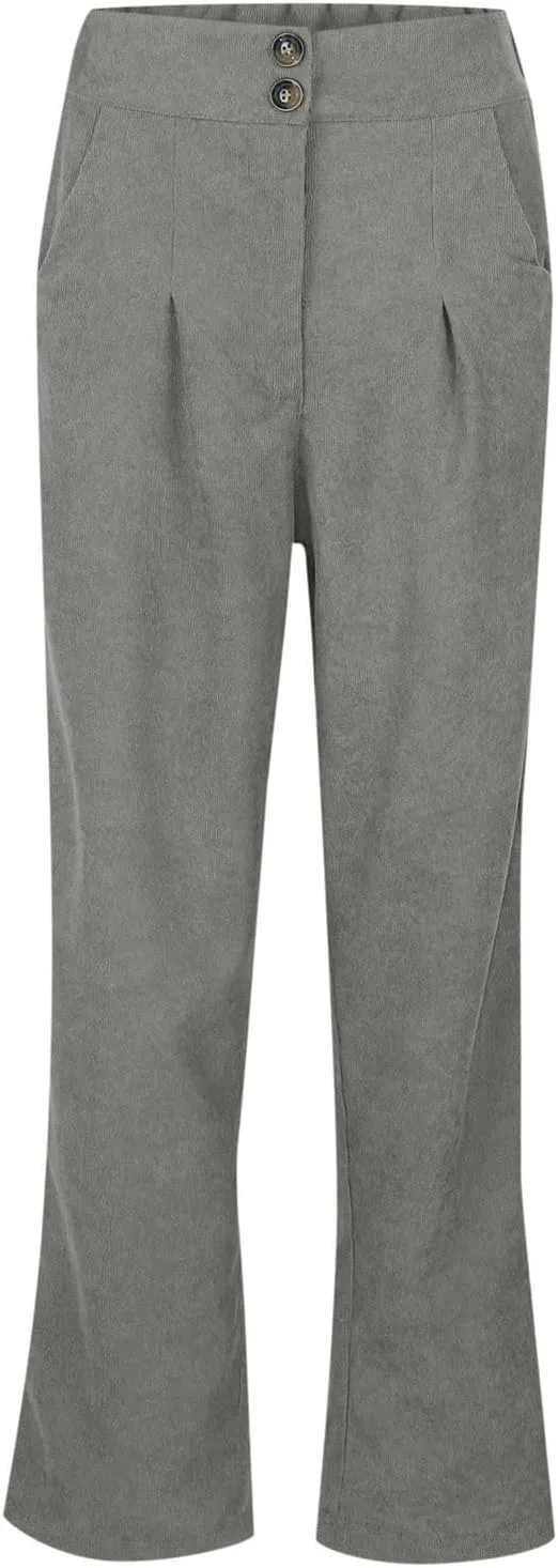 Кордюровые брюки Women Casual с высокой посадкой, на двух пуговицах, эластичные, свободные, модные широкие брюки для осенних образов Generic, серый — фото 4