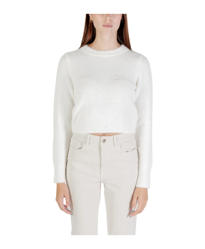 

Белый вязаный свитер с круглым вырезом и длинными рукавами Only, белый