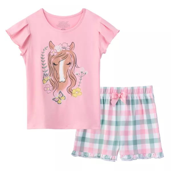 

Комплект из пижамного топа с рисунком и пижамных шорт для девочек 4-12 лет Cuddl Duds, цвет horse
