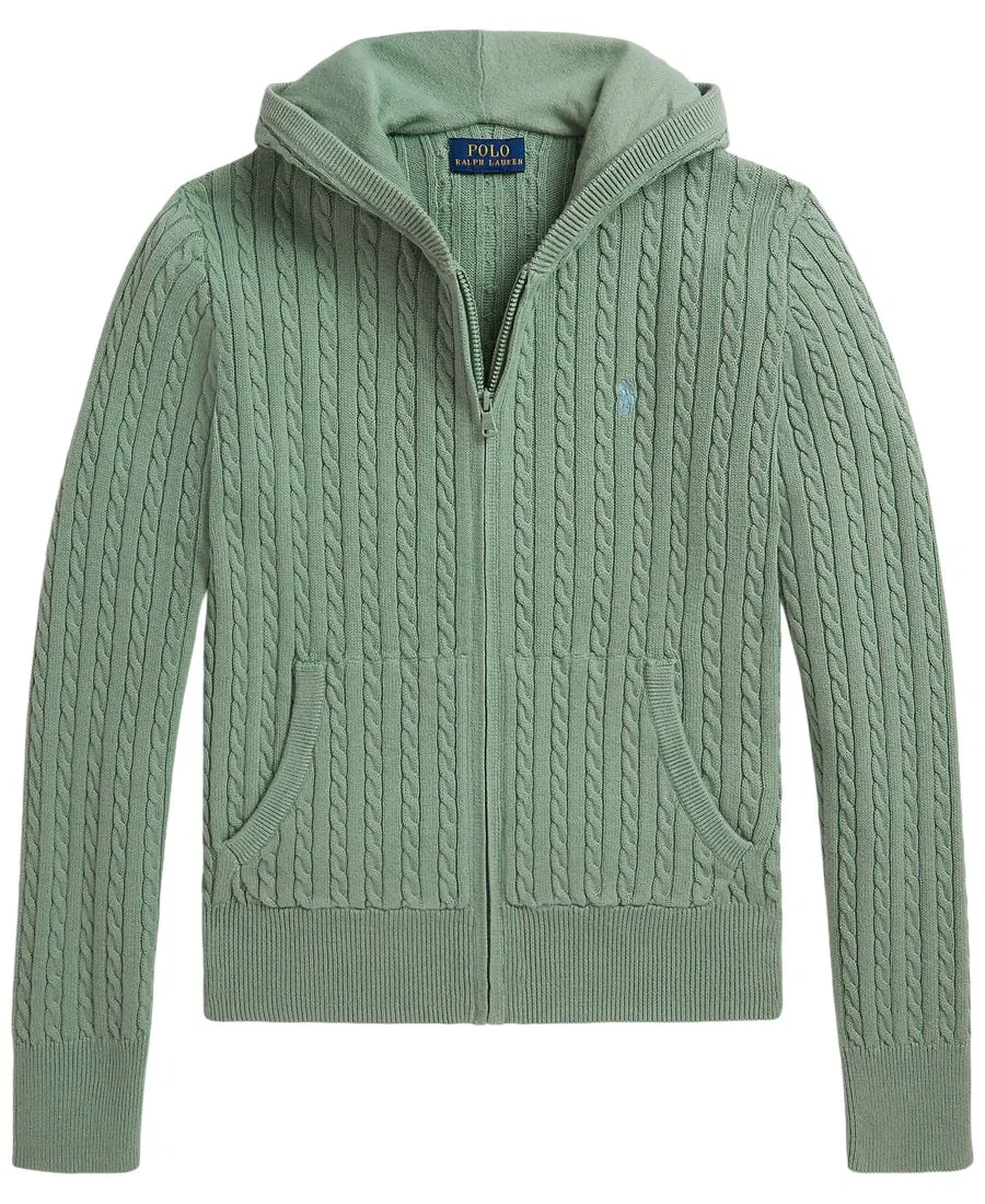 Детский мини-свитер с косами и застежкой-молнией, размер 7-16 Polo Ralph Lauren, мятный