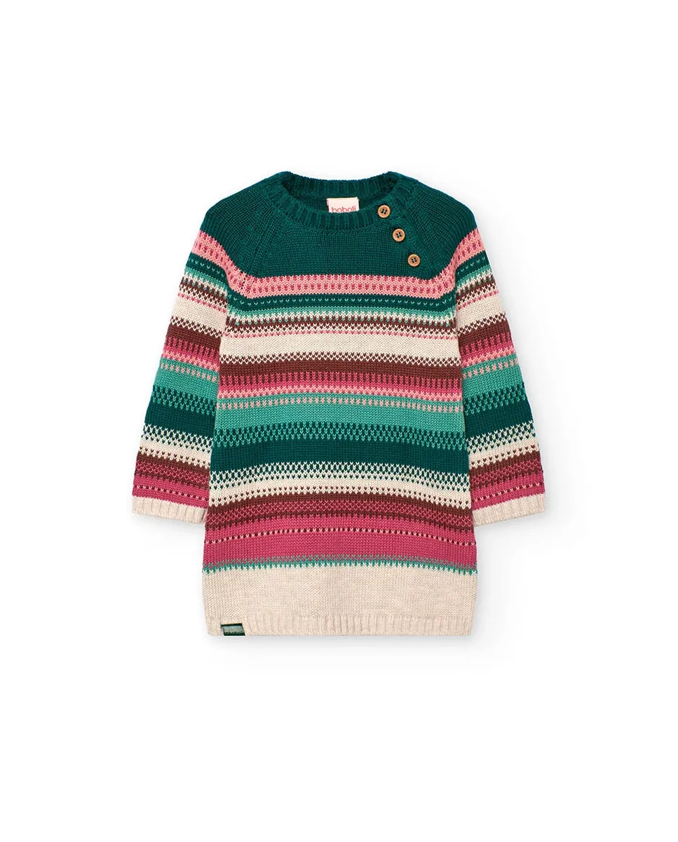 

Вязаное платье для девочки с полосатым принтом и круглым вырезом Boboli, мультиколор