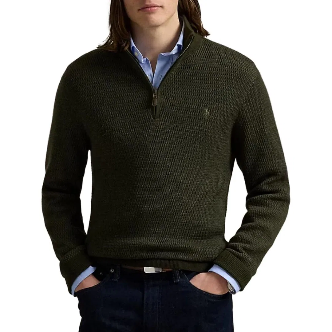 Свитер с молнией текстурный Polo Ralph Lauren оливковый — фото 4