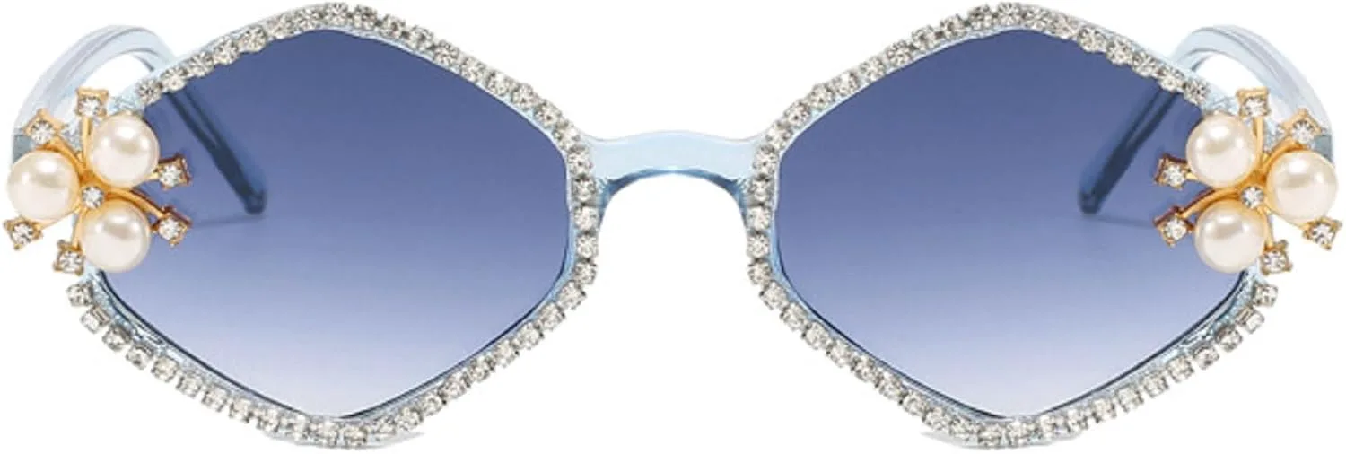 

Солнцезащитные очки в стиле ретро с бриллиантами и стразами для женщин, роскошные жемчужные солнцезащитные очки с защитой от УФ-излучения, N45 mincl, Blue