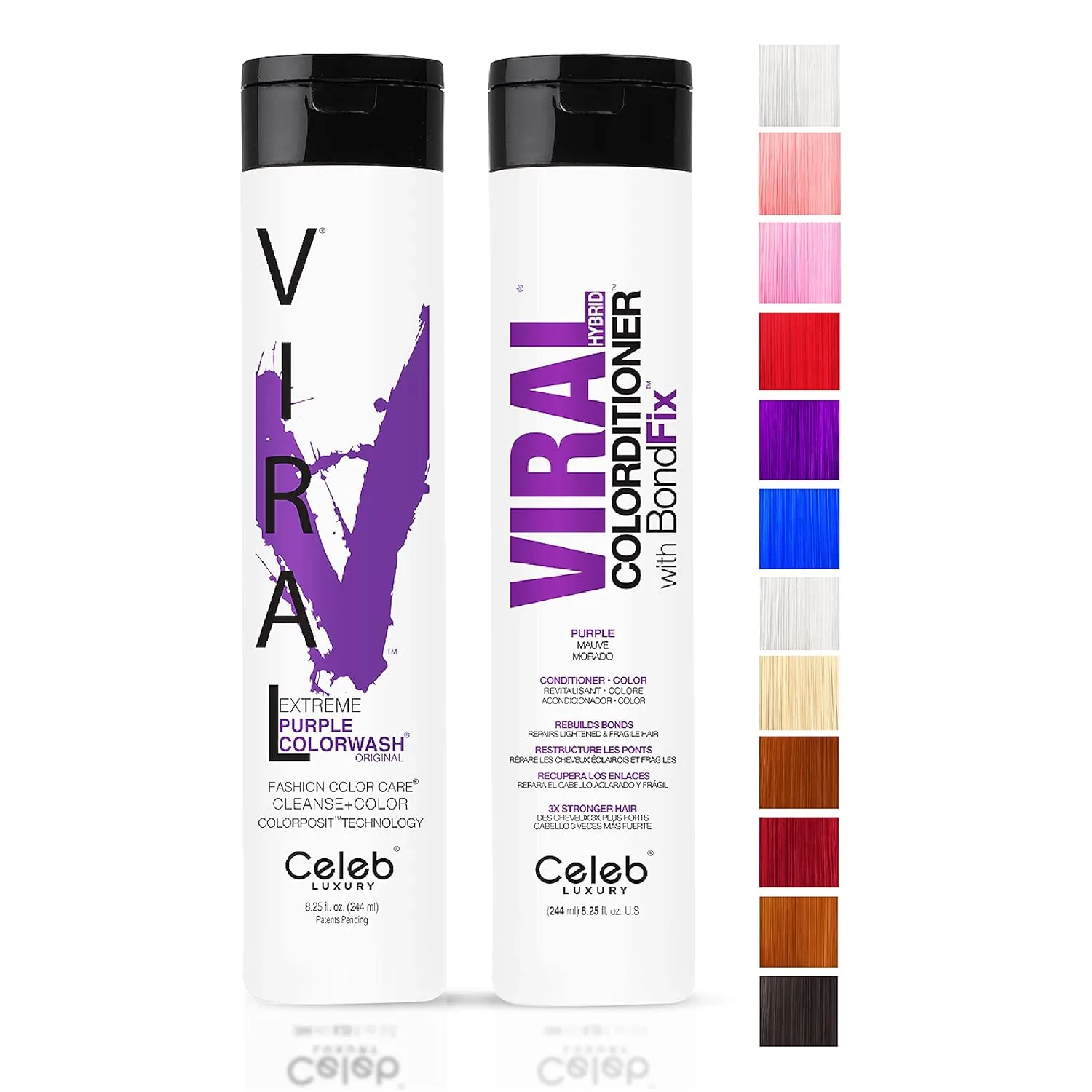 Celeb Luxury Intense Color Depositing Colorwash шампунь + BondFix восстанавливающее средство, веганская краска для волос, на основе растений, полуперманентный цвет, наборы Viral и Gem Lites, Purple